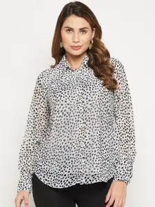 Bitterlime Relaxed Button Cuff Printed Georgette Casual Shirt