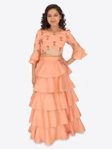CUTECUMBER Girls Embroidered Silk Ready to Wear Lehenga