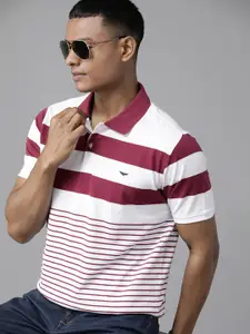 Park Avenue Men Striped Polo Collar Slim Fit T-shirt