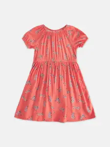 Pantaloons Junior Girls Conversational Printed Round Neck A-Line Cotton Dress