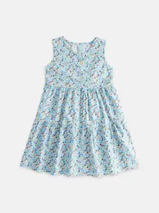 Pantaloons Junior Girls Round Neck Floral Printed Tiered Cotton A-Line Dress
