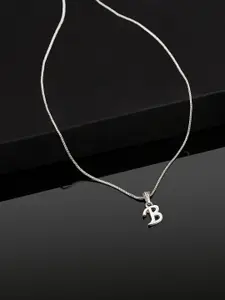Estele Rhodium-Plated Alphabet B-Shaped Pendant With Chain