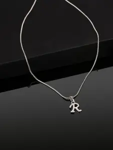 Estele Rhodium-Plated Alphabet R Pendant With Link Chain