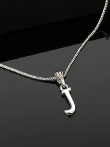 Estele Rhodium-Plated Initial-J Pendant With Chain