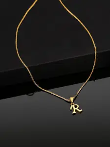 Estele Gold-Plated R-Alphabet Charm Pendant With Chain