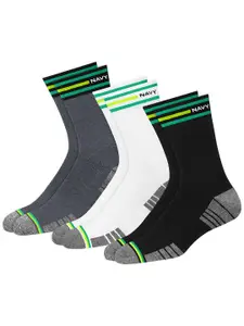 NAVYSPORT Men Pack Of 3 Striped Calf-Length Cotton Socks
