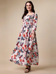 SHEETAL Associates Floral Printed Off-Shoulder Smocked Crepe Maxi Dress