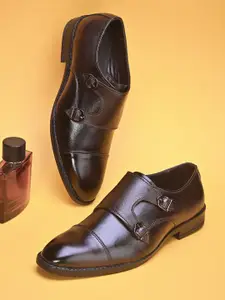 birgos Men Leather Formal Monk Shoes