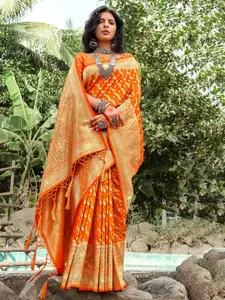 SANGAM PRINTS Ethnic Motifs Woven Design Zari Pure Silk Banarasi Saree