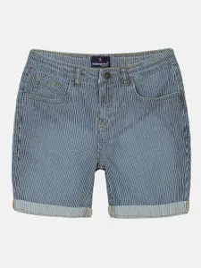 KiddoPanti Boys Striped Cotton Knee Length Mid-Rise Denim Shorts