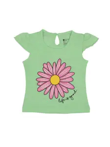Bodycare Kids Girls Floral Printed Flutter Sleeves Cotton Top