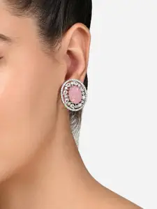 Zaveri Pearls Silver-Plated Circular Cubic Zirconia Studded Studs Earrings