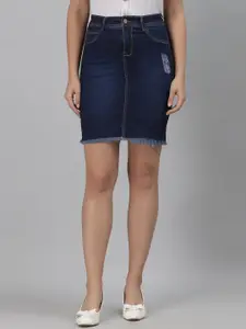 River Of Design Jeans Washed Distressed Denim Straight Skirt