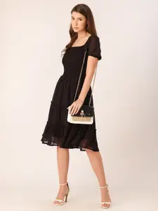 DressBerry Square Neck Puff Sleeves Georgette A-Line Dress