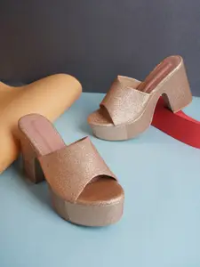 SAPATOS Women Textured Peep Toe Block Heels