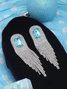 Awadhi Silver-Plated Rhinestone Studded Drop Earrings