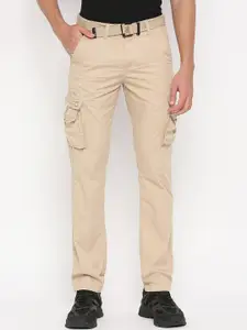 beevee Men Relaxed Straight Fit Easy Wash Pure Cotton Cargos Trousers
