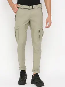beevee Men Relaxed Straight Fit Easy Wash Cargos With D-Ring Belt