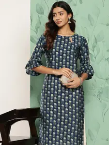 Libas Floral Printed Keyhole Neck Bell Sleeves Kurta