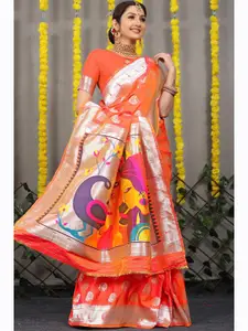 AVANTIKA FASHION Ethnic Motif Woven Design Zari Pure Silk Paithani Saree