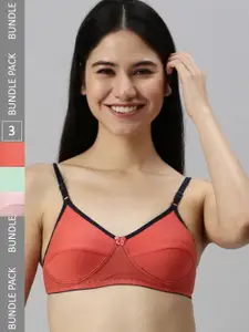 Kryptic Pack of 3 Non Padded Medium Coverage Pure Cotton All Day Comfort Bras