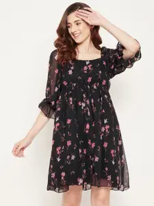 Bitterlime Floral Printed Georgette Empire Dress