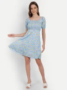 Rediscover Fashion Floral Printed Smocked A-Line Dress