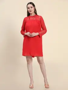 Rediscover Fashion Lace inserts Georgette A-Line Dress