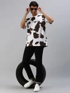 VEIRDO Cow Skin Print Monochrome Round Neck Oversize Fit Cotton T-shirt