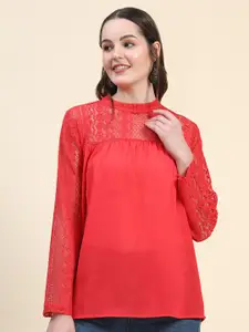 Rediscover Fashion Lace -Up Georgette A-Line Top