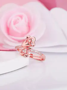 GIVA 925 Sterling Silver Rose Gold-Plated & CZ-Studded Finger Ring