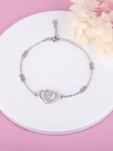 GIVA 925 Sterling Silver & Rhodium-Plated Cubic Zirconia Hearts Link Bracelet