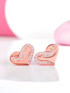 GIVA Rose Gold-Plated 925 Sterling Silver Zircon Studded Heart Shaped Studs Earrings