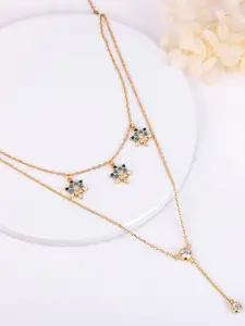 GIVA Sterling Silver Gold-Plated Star Studded Layered Necklace