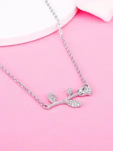 GIVA Sterling Silver Rhodium-Plated Rose Necklace