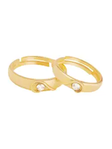GIVA Set Of 2 Gold-Plated CZ-Studded Couple Finger-Ring