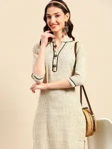 Sangria Geometric Printed Jacquard Kurta