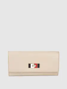 Tommy Hilfiger Women Beige & Red Leather Two Fold Wallet