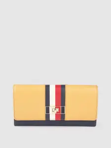 Tommy Hilfiger Women Yellow & Red Striped Leather Two Fold Wallet