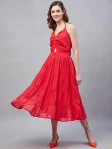 RARE Halter Neck Twisted Tiered Midi Dress