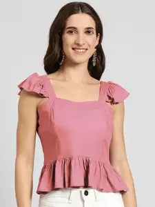 Marie Claire Square Neck Flutter Sleeves Peplum Top