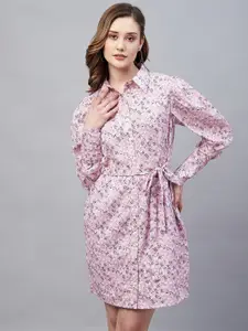 Marie Claire Floral Printed Cuff Sleeves Georgette Shirt Dress