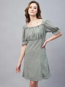 Marie Claire Olive Solid Knee Length Casual Dress