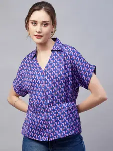 Marie Claire Extended Sleeves Geometric Printed Satin Shirt Style Top