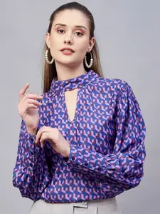 Marie Claire Geometric Printed Keyhole Neck Satin Top