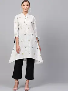 Indo Era Checked Asymmetic Hem A-Line Cotton Kurta