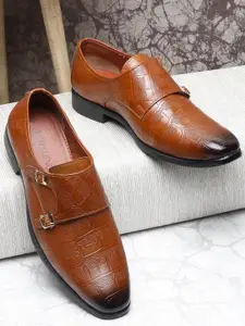 MUTAQINOTI Men Textured Formal Monk Shoes