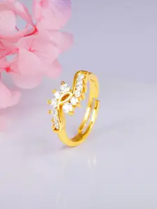 GIVA 925 Sterling Silver Gold-Plated CZ-Studded Adjustable Finger Ring