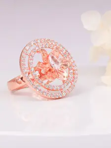 GIVA 925 Sterling Silver Rose Gold-Plated CZ-Studded Adjustable Finger Ring