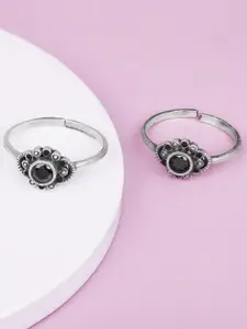 GIVA Stone-Studded Flower Shaped Charm Sterling Silver Toe Rings